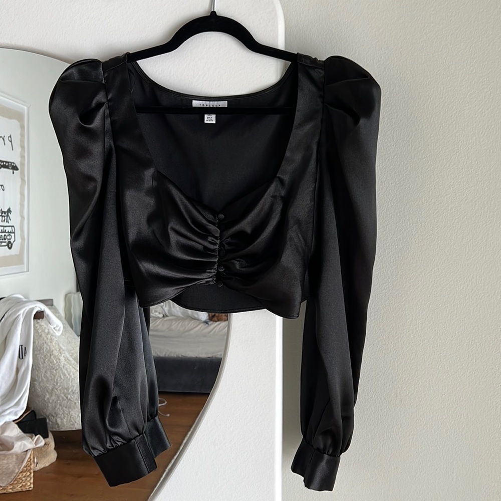 Cropped Black Silk Top
